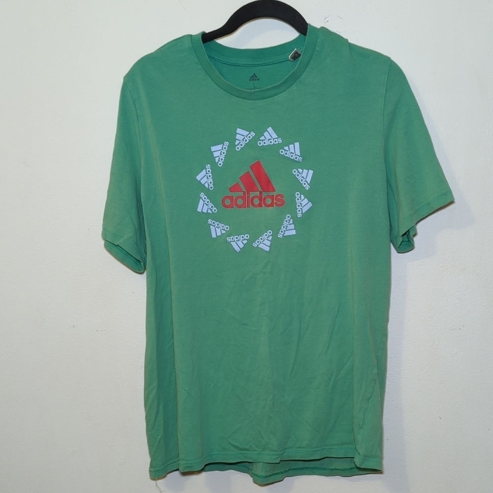 Adidas Green Brand Love Graphic Logo Tee 100% Cotton Men's Size L